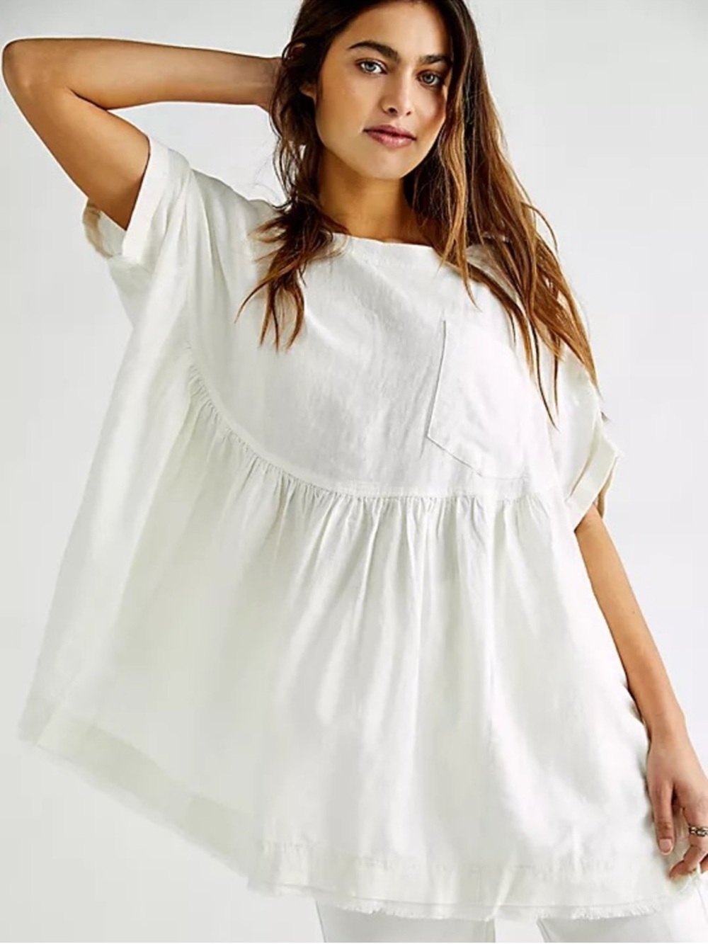 Free People Oversized Short Sleeve Babydoll Top in White